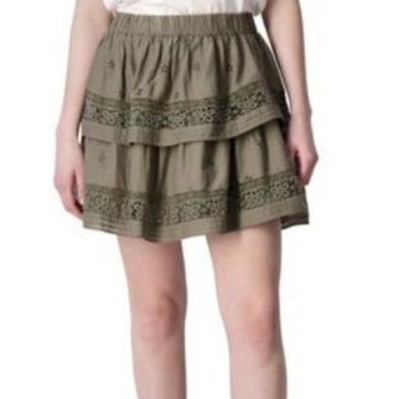 Lucky Brand Dresses & Skirts - Lucky Brand Eyelet Lace Tiered Mini Skirt Cotton Green M Boho Cottagecore NWT